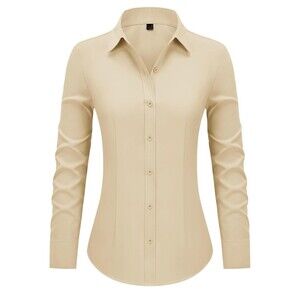 Button Down Shirt Women Wrinkle Free Dress Shirt Classic Fit Long Sleeve Sz Med